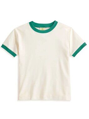 Ringer T Shirt Womens Regular Off White Green T Shirt Retro Vintage 70s 80s 90s